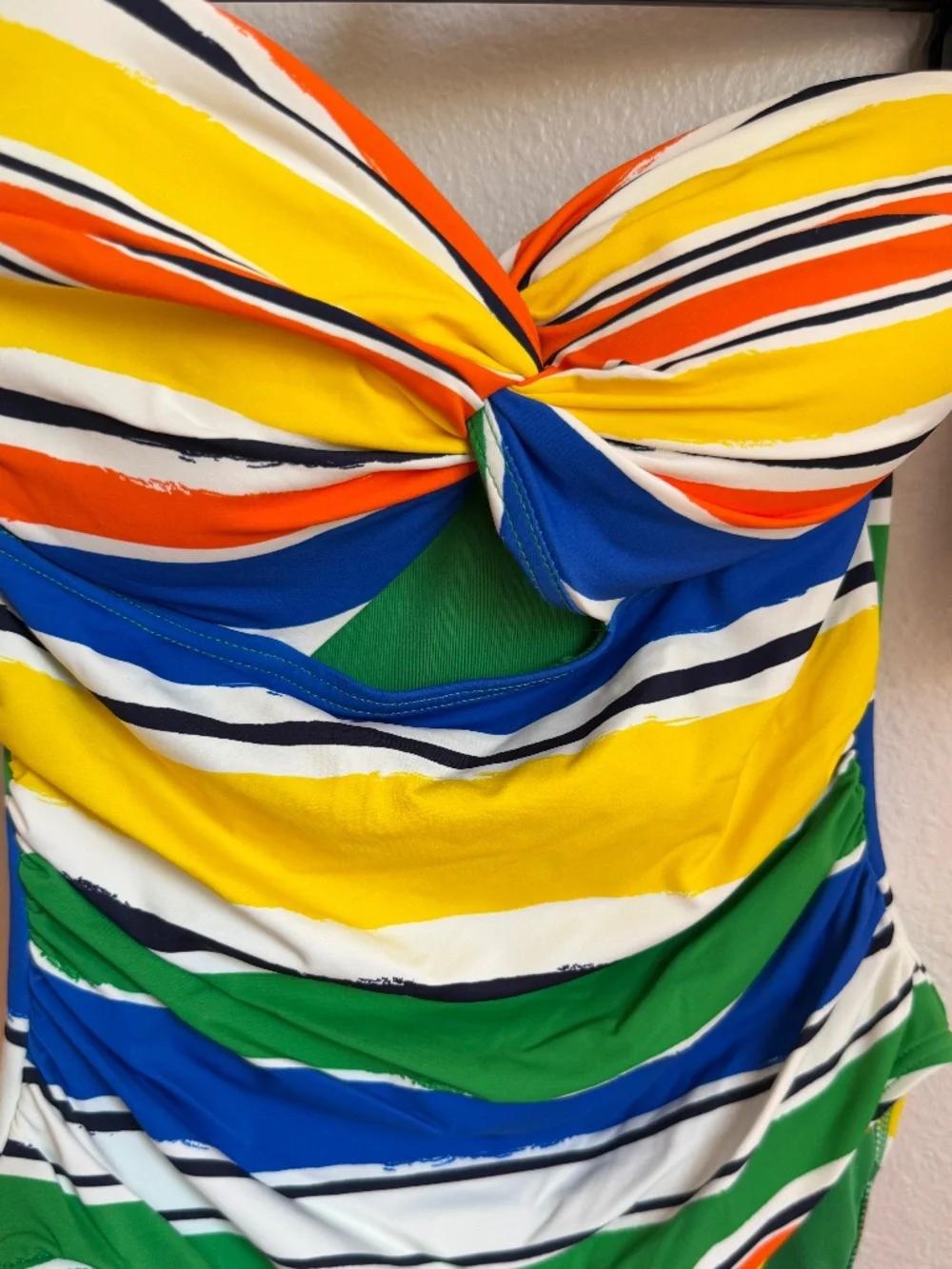 NEW Kate Spade New York Shirred Twist Bandeau One Piece Swimsuit Ocean Stripe